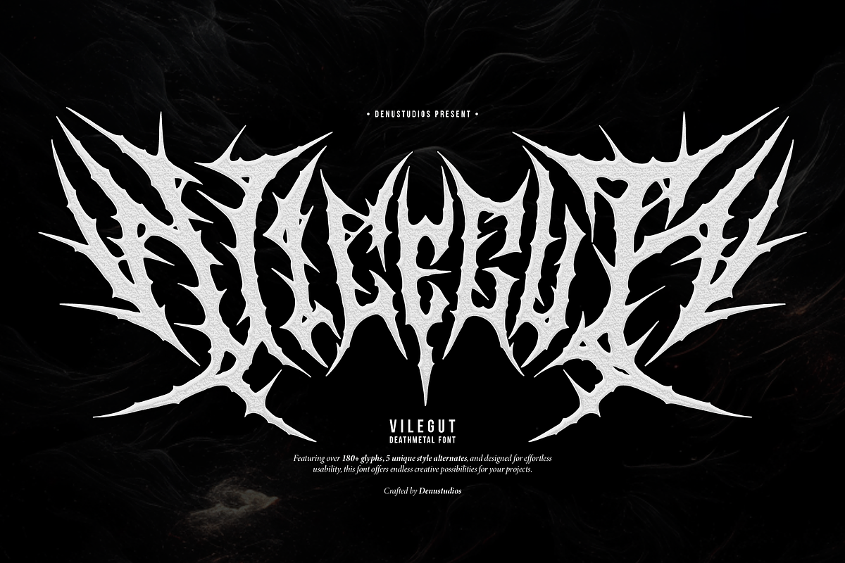 Vilegut | Death Metal Typeface, a Blackletter Font by Denustudios (Photo 1 of 12)