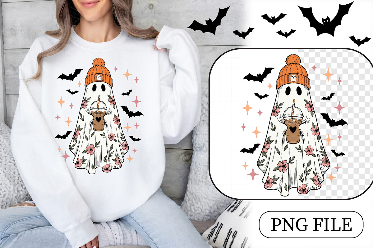 Cozy Spooky Autumn Ghost Sublimation, a Seasonal Illustration by CrexoraLab (Photo 1 of 4)