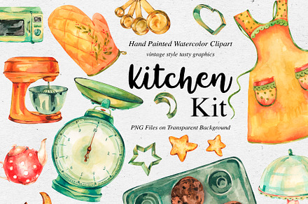 Watercolor kitchen utensils clipart