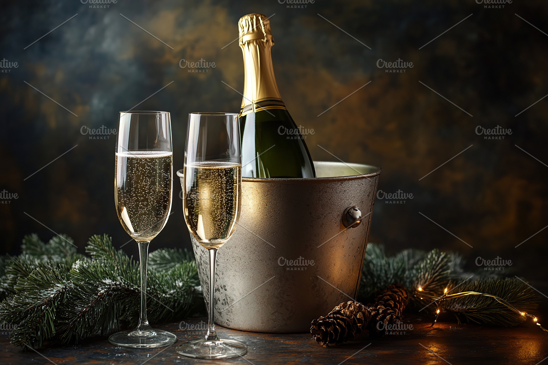 Champagne glasses and bucket with champagne bottle, a Food & Drink Photo by AlyaAnd