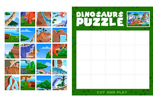Prehistoric dinosaur animals jigsaw, an Animal Illustration by Vector Tradition