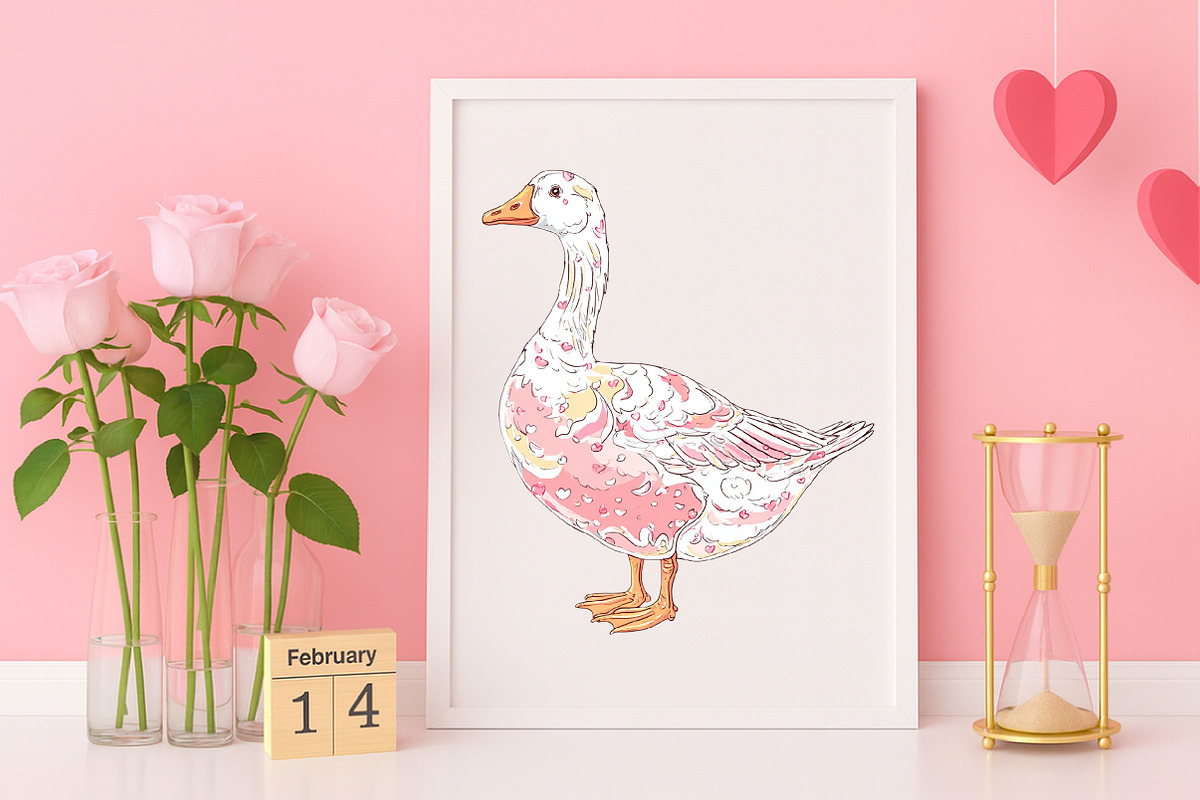 Watercolor Valentine Goose Clipart, an Illustration by Canvas Craft (Photo 6 of 6)