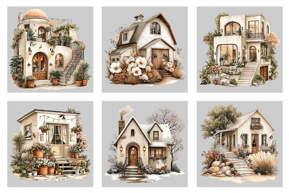 Watercolor Houses Clipart, an Illustration by Black Bird Studio (Photo 3 of 5)