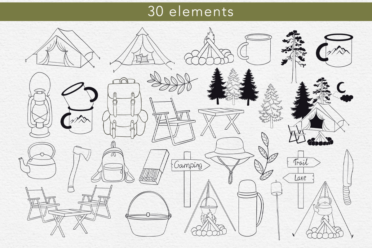 30 Procreate Stamps – Camping set, a Brush Add-On by Mari_Caliart (Photo 2 of 11)