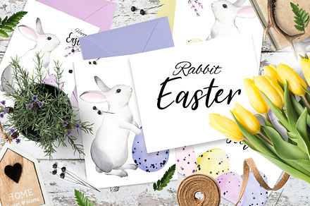 Watercolor rabbit easter