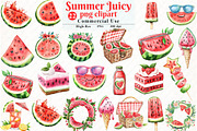 Summer Juicy Watermelon Clipart, an Illustration by Watercolor design (Thumbnail 1 of 11)