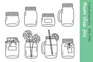 Mason Glass Jars Drawing EPS PNG