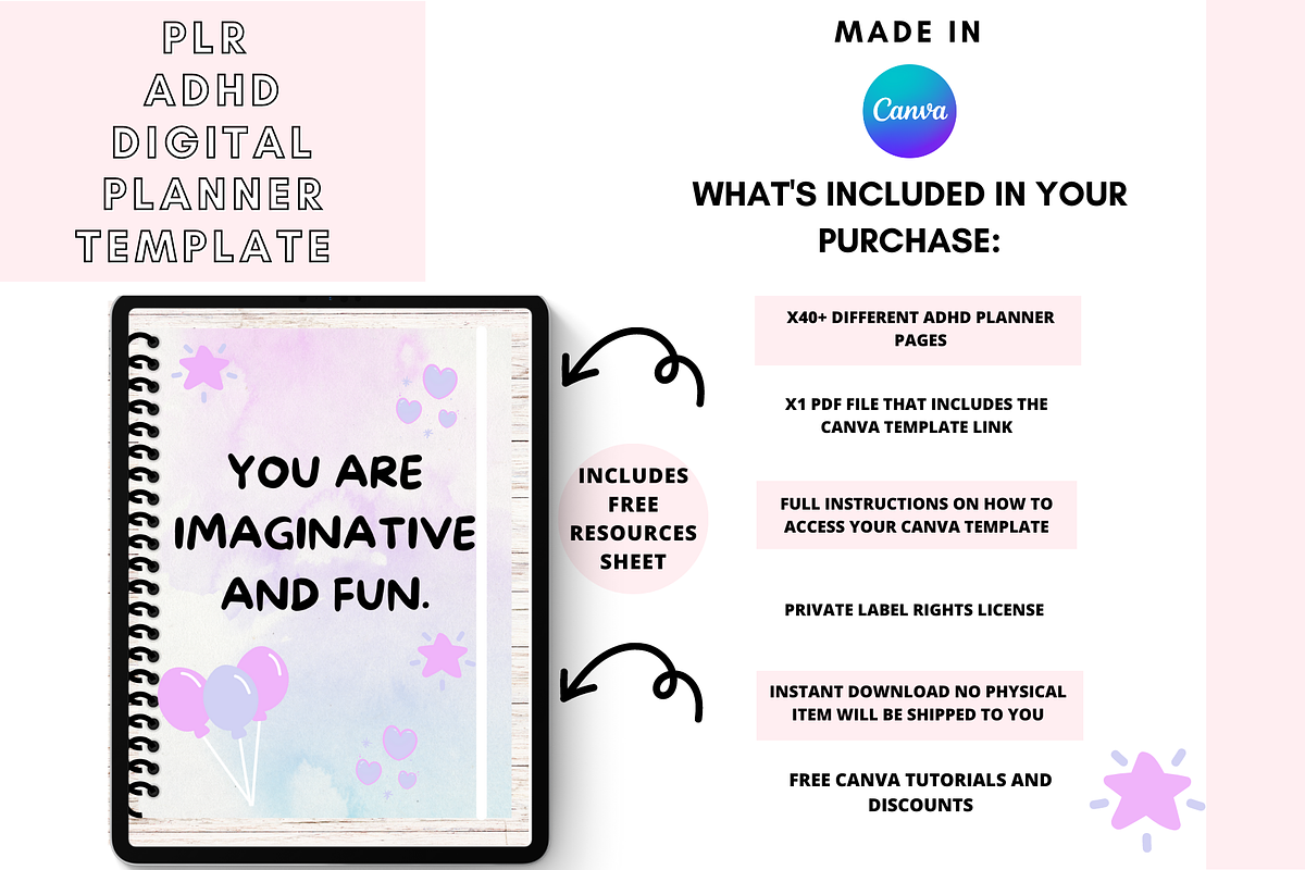Canva ADHD Digital Planner, a Stationery Template by DigitalbossCreations (Photo 2 of 7)