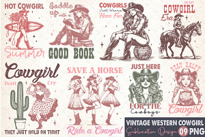 Vintage Western Cowgirl Sublimation, an Illustration by Rose Art