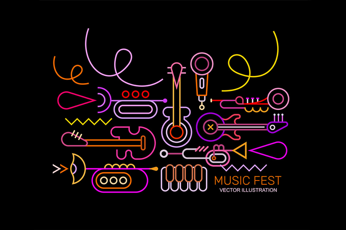 Music Instruments Neon Line Art, an Illustration by danjazzia