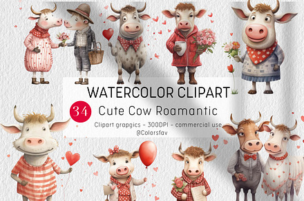 Cows Clipart Romantic Bundle Set