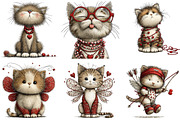 Valentine Whimsical Cat Clipart, an Illustration by DreamArtGraphic (Thumbnail 4 of 5)