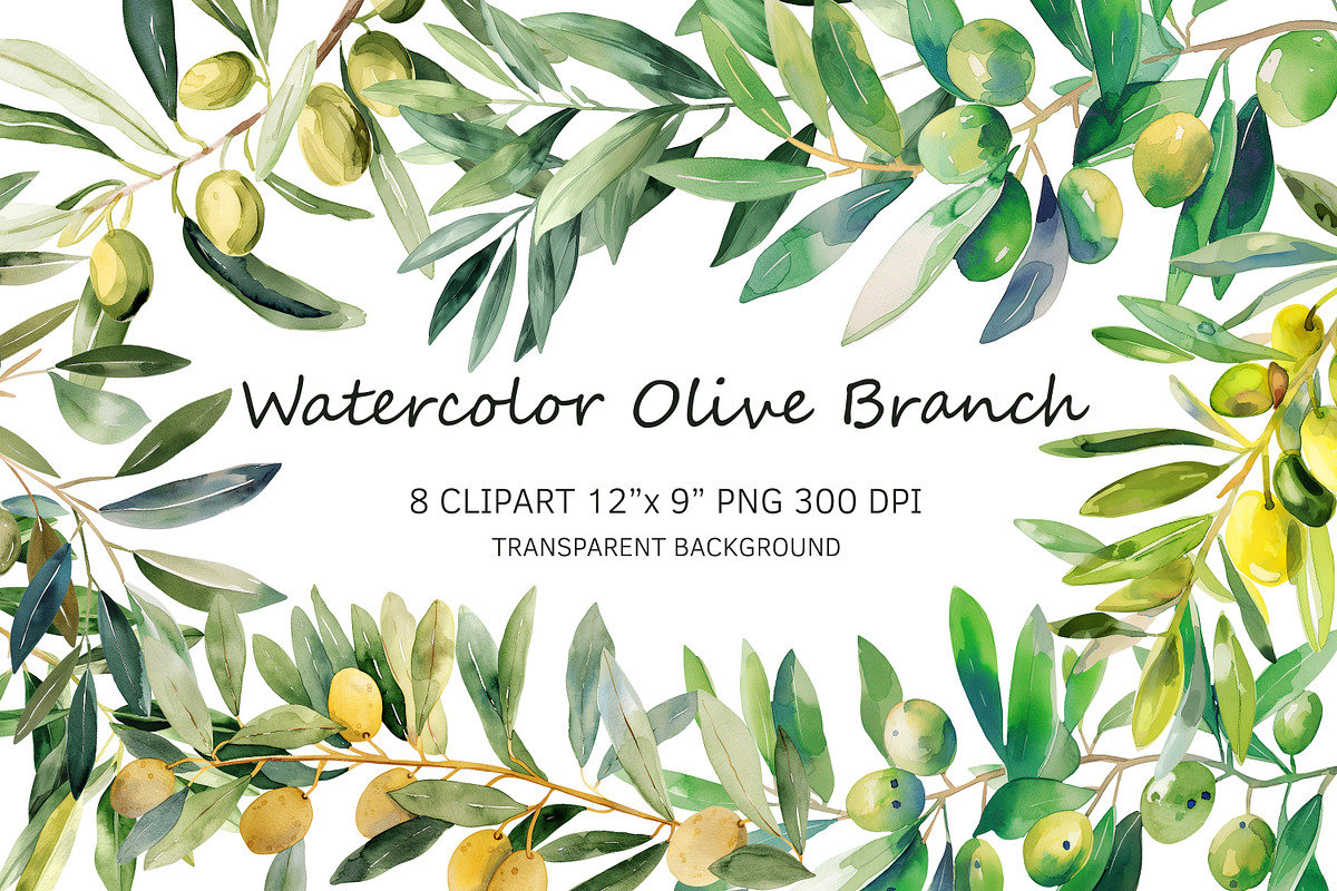 Watercolor Oliva Branch Clipart Png, an Object Graphic by Naty Art (Photo 1 of 8)