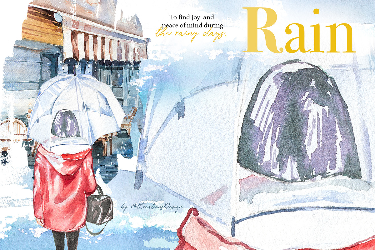 Watercolor Rain Clipart Set, a Seasonal Illustration by ArtCreationsDesign (Photo 3 of 12)