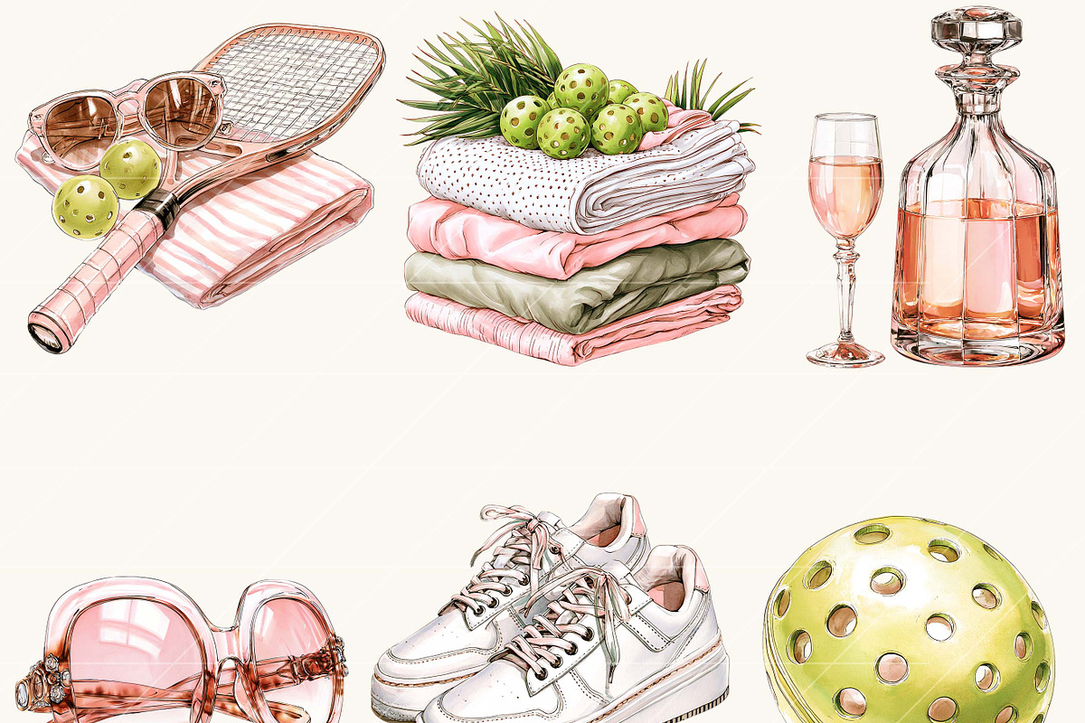 Watercolor Pickleball Clipart Bundle, an Object Illustration by BusyDaydesign (Photo 5 of 9)