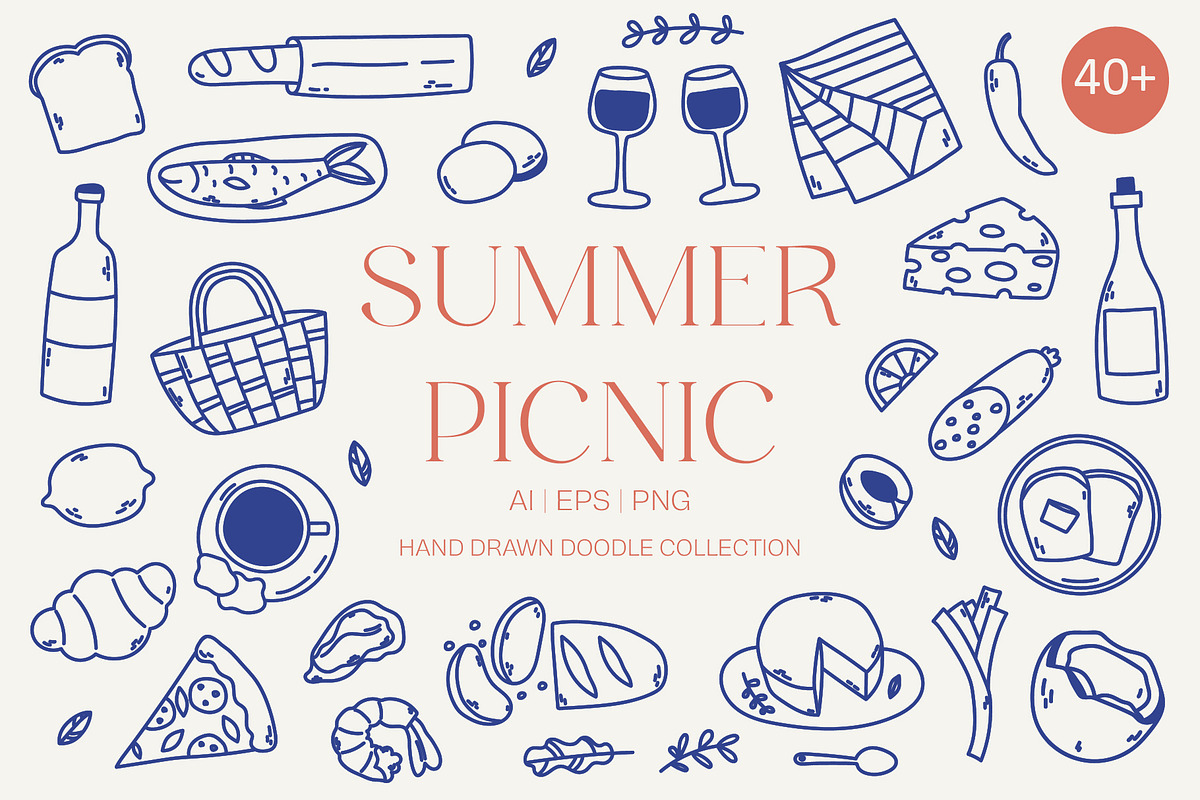 Summer Picnic Elements - Doodle Art, an Illustration by Moonberry_Studio (Photo 1 of 14)