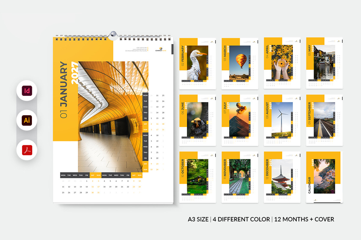 2027 Wall Calendar Template, a Stationery Template by MstArtwork (Photo 1 of 6)