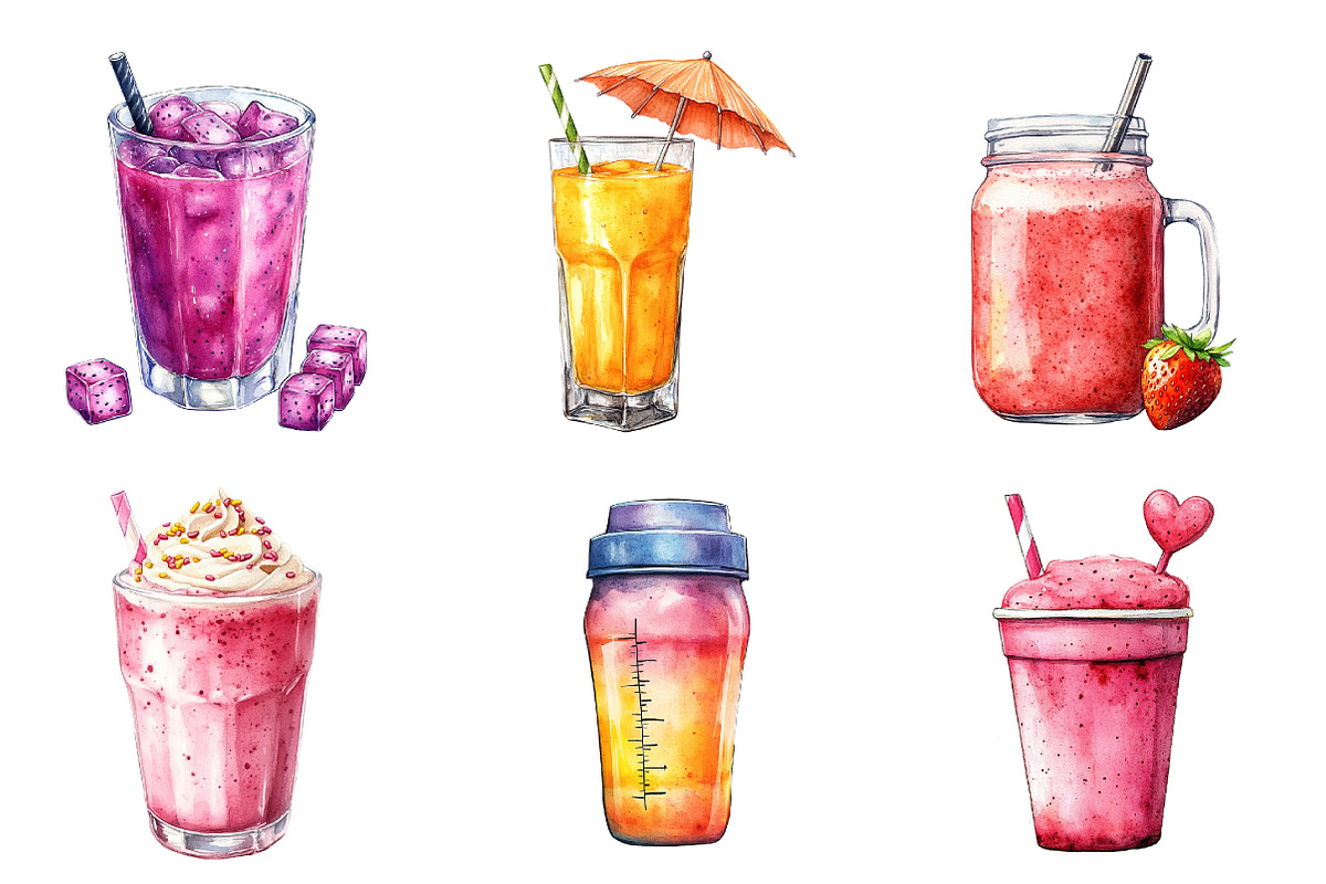 Smoothie Watercolor Clipart, an Illustration by SinaCreation (Photo 2 of 5)