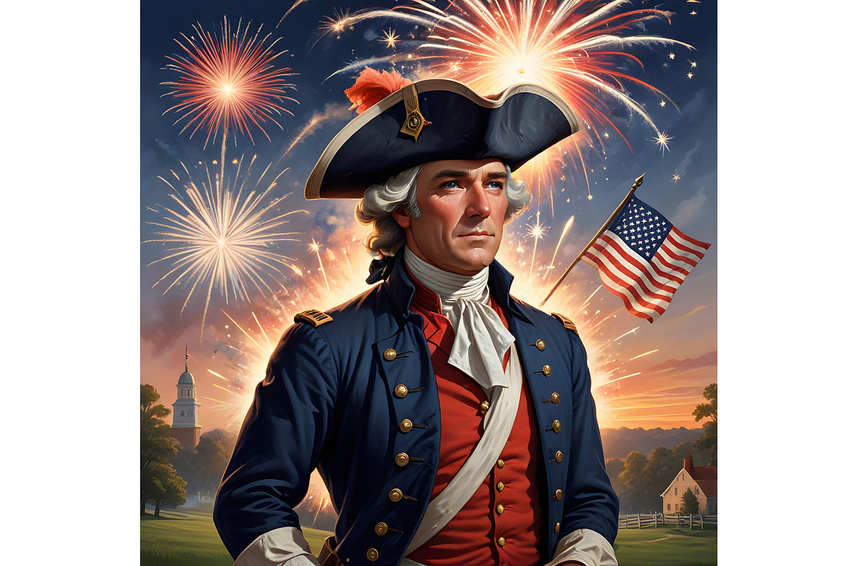 Patriot Man and American Flag 1776, a Person Illustration by Sharon Schwalbe (Photo 4 of 4)