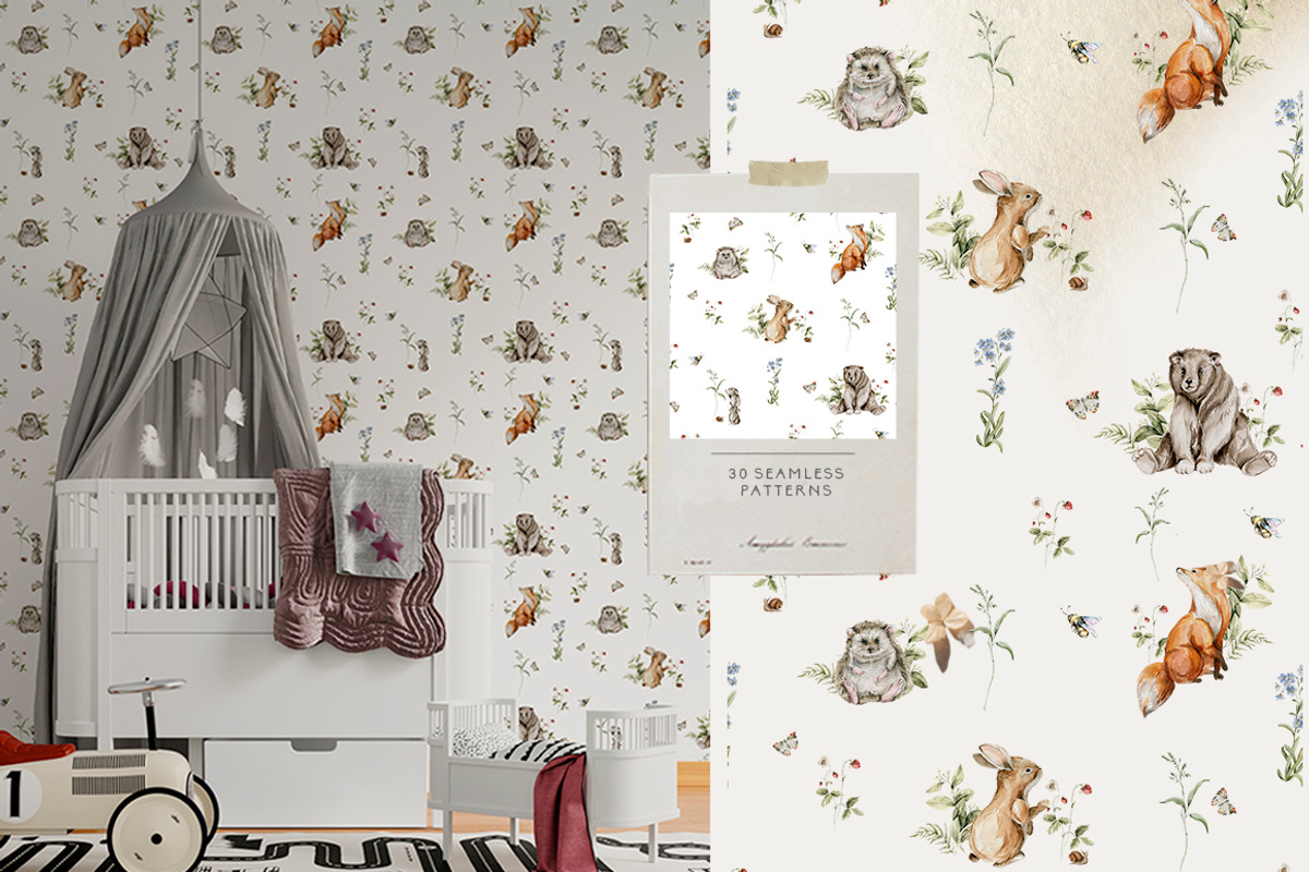 Woodland kids patterns Cute animals, an Animal Illustration by 60secondsArt (Photo 6 of 16)