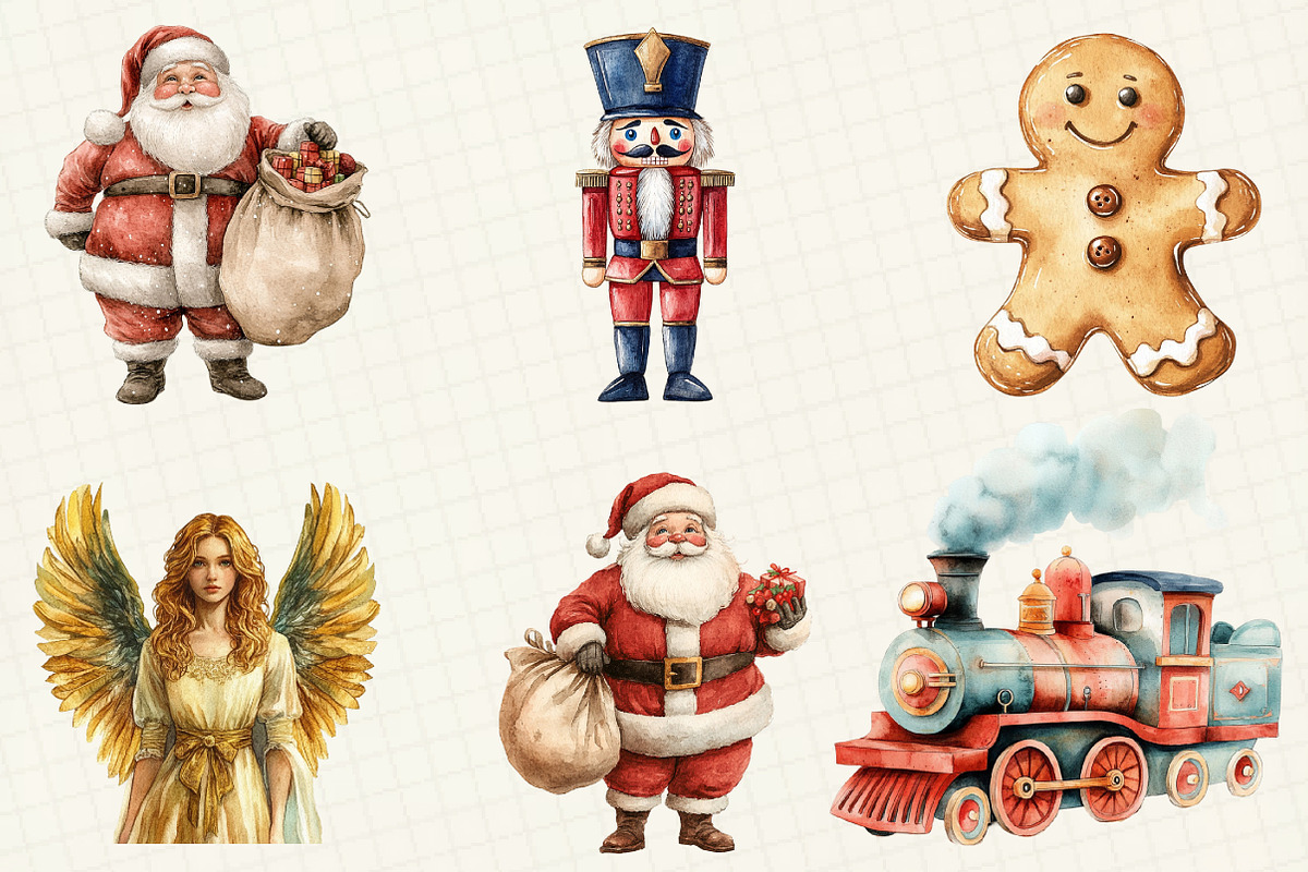 Retro Christmas Watercolor Clipart, an Illustration by OK Design (Photo 3 of 5)