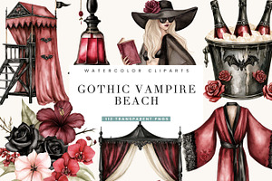 Gothic Vampire Beach Clipart, an Object Illustration by BusyDaydesign