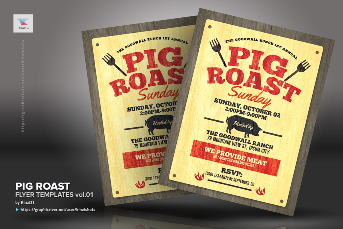 Pig Roast Flyer Templates, a Flyer Template by kinzi21