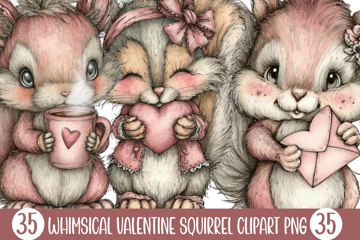 Whimsical Valentine Squirrel Clipart, an Illustration by Designking (Photo 1 of 5)