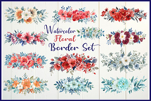Elegant Watercolor Floral Border Set, an Object Graphic by Designs_River
