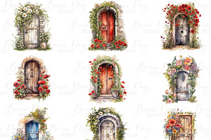 Watercolor Floral Doors Clipart