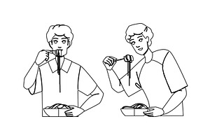 male eating noodles man vector, a Person Illustration by pikepicture