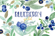 Blueberry gold. Watercolor clipart., an Illustration by LABFcreations (Thumbnail 1 of 6)
