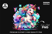 Watercolor Cute Unicorn Clipart PNG, an Animal Illustration by Creative Arslan (Thumbnail 7 of 9)