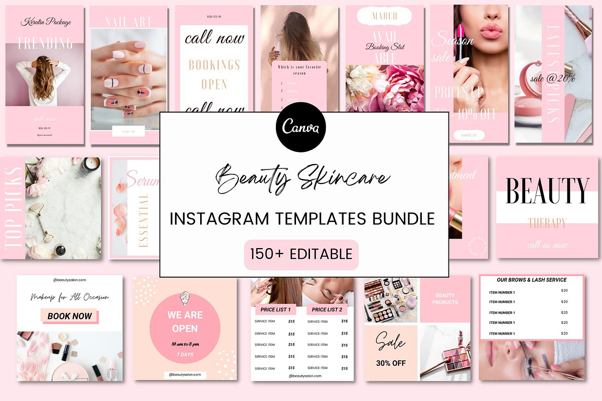 Beauty Instagram Templates Canva, a Social Media Template by Deepa Template Studio (Photo 1 of 19)