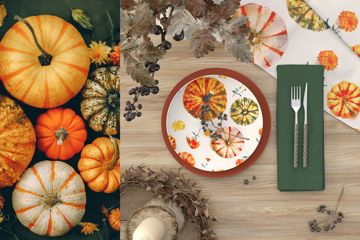 Pumpkin Fest Watercolor Pattern, a Pattern Graphic by MouseGrey (Photo 2 of 10)
