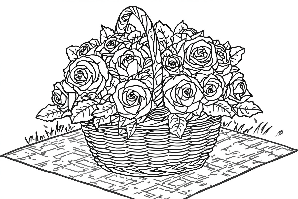 Bloom Basket Coloring Pages, an Illustration by yasushie (Photo 9 of 9)