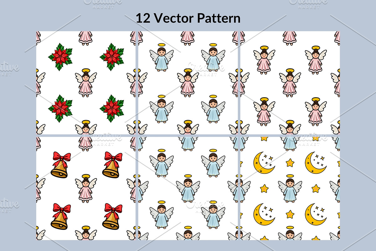Christmas Angels: Patterns&Clipart, a Seasonal Illustration by Elatedowl (Photo 3 of 15)
