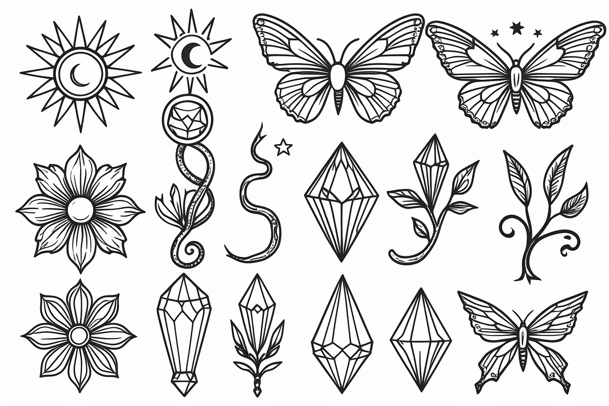 Mystical Crystal & Floral Icons Set, an Illustration by jahid234 (Photo 3 of 7)