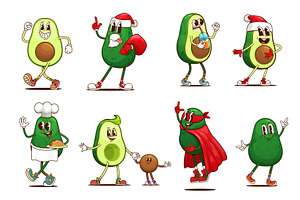 Cartoon groovy avocado characters, a Food Illustration by Vector Tradition