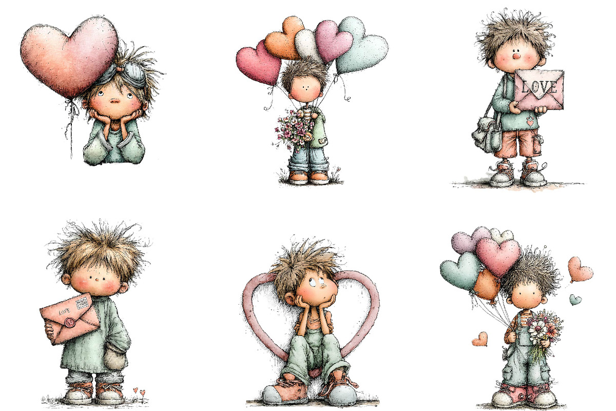 Whimsical valentine boy clipart, an Illustration by CreationArt (Photo 4 of 7)