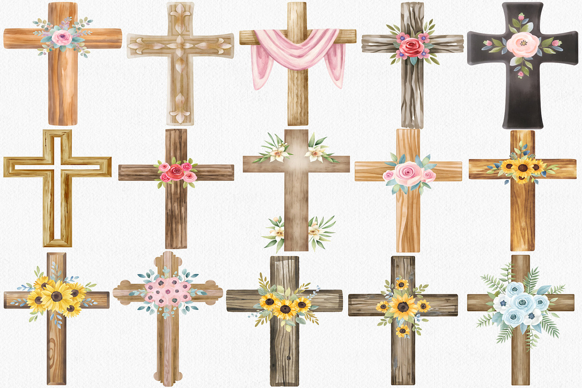 Watercolor Floral Cross Clipart Set, an Illustration by CropUp Creative (Photo 2 of 4)