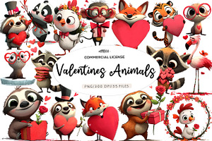 valentines animals clipart, an Illustration by CreationArt