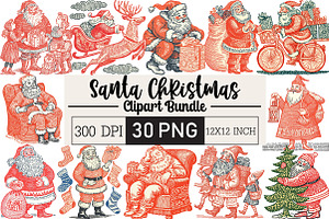 Hand Drawn Santa Christmas Clipart, an Illustration by Black Bird Studio