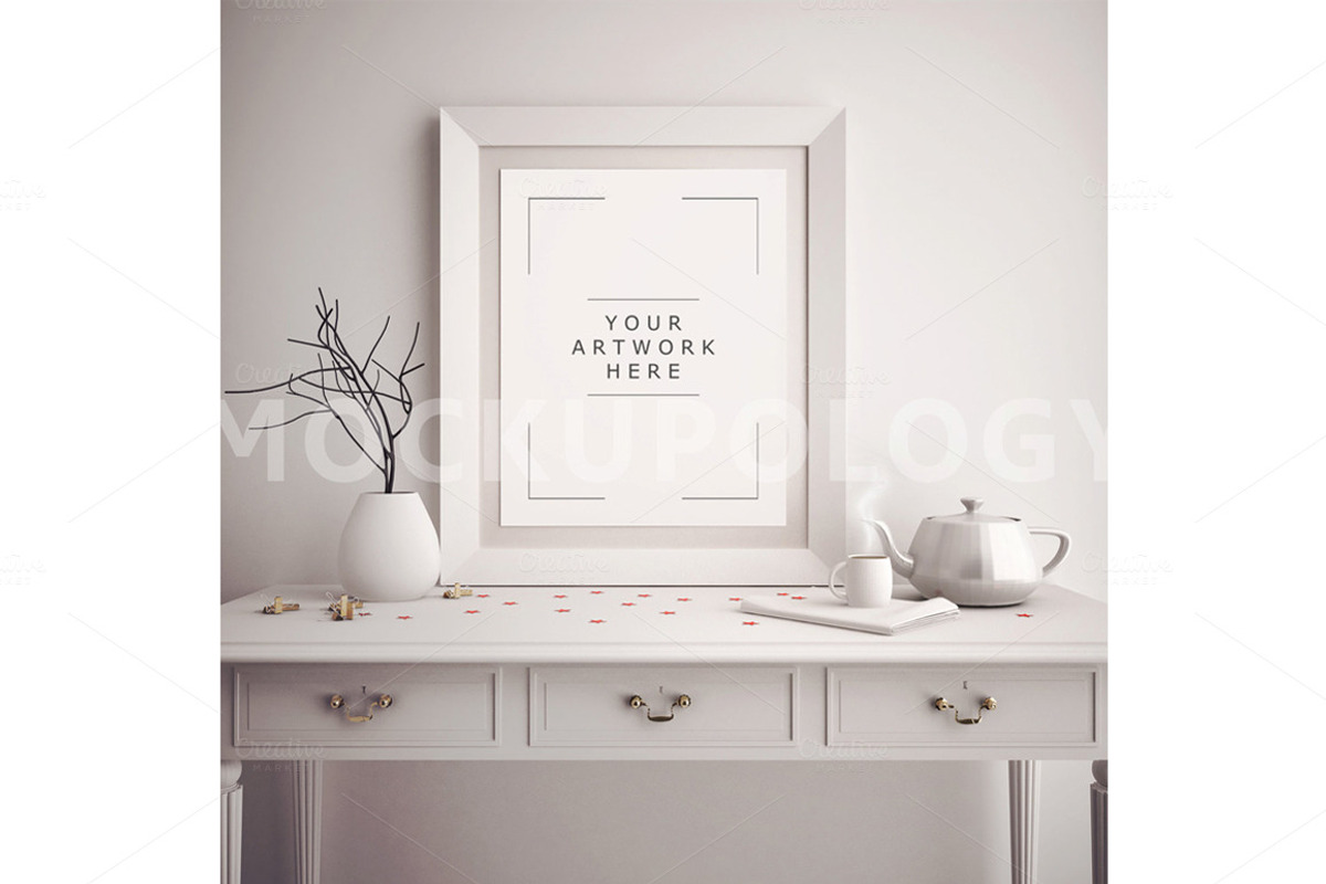 8x10 White Frame Vintage Mockup, a Print Template by mockupology