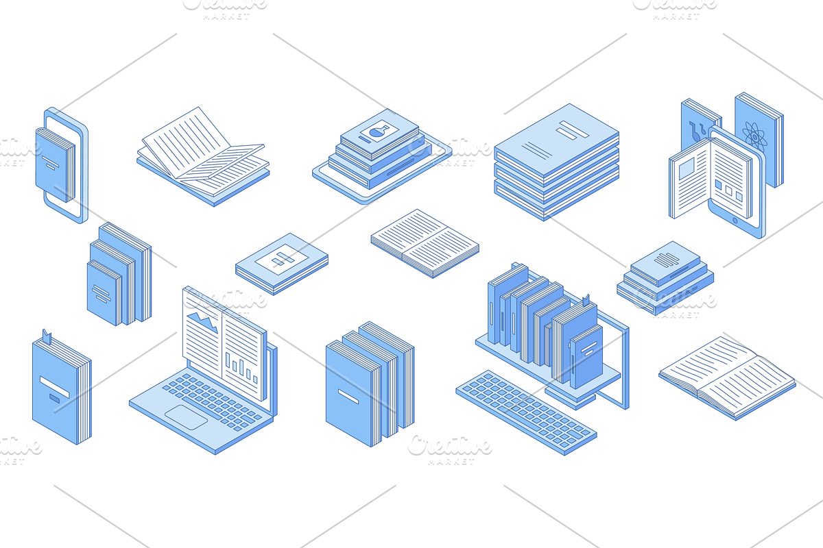 Isometric digital library. E reading, an Education Illustration by Valerie Bodnar