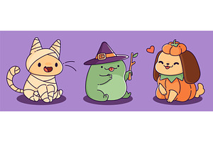 Kawaii Halloween character set, an Animal Illustration by art PVP - market