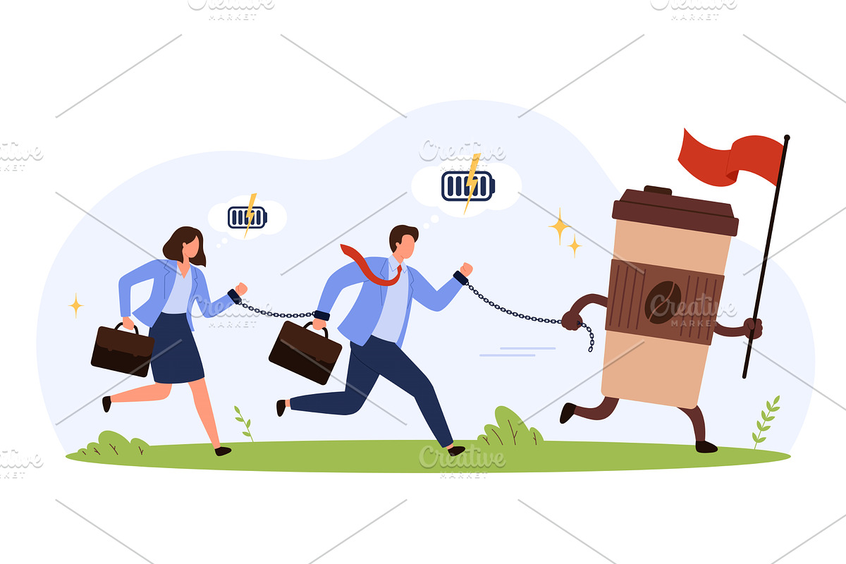Employees Chained to Coffee Cup, a Food Illustration by Flashvector