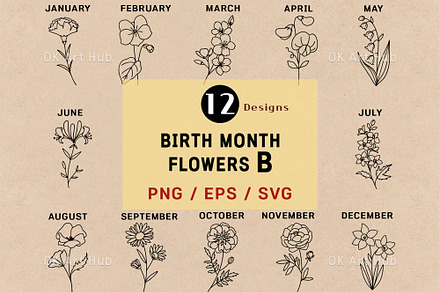 Birth Flowers Vector_B, a Decorative Illustration by OKArtHub
