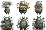 Whimsical Animal Floral Bear Clipart, an Illustration by CraftArtStudio (Thumbnail 3 of 6)