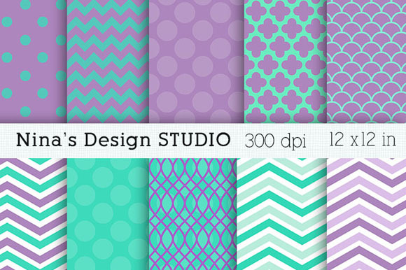 Purple And Aqua Digital Papers